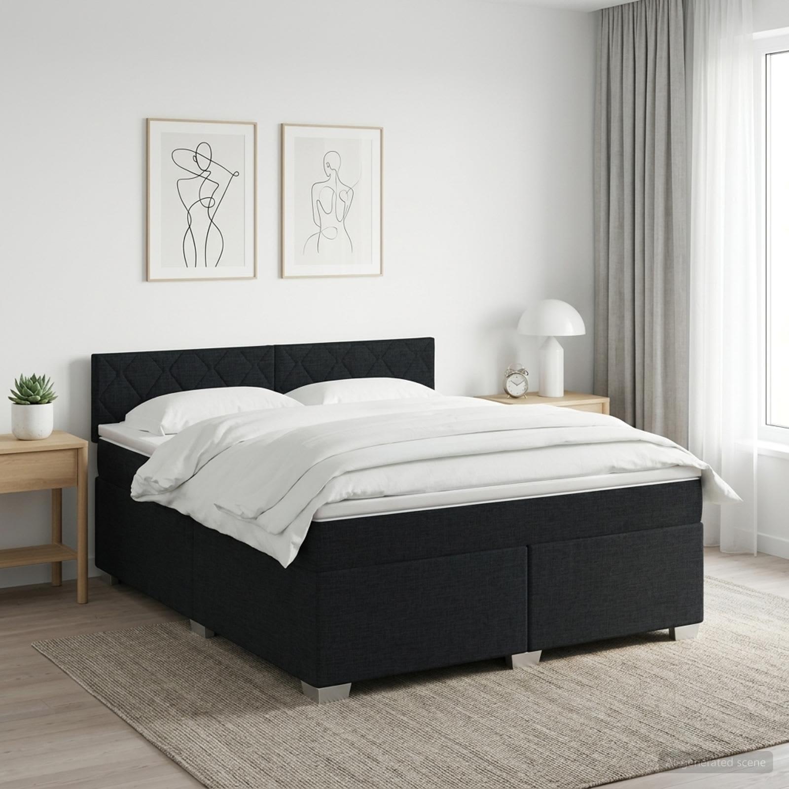 Boksmadras med topmadras og hovedgærde 160 x 200 cm - sort stof