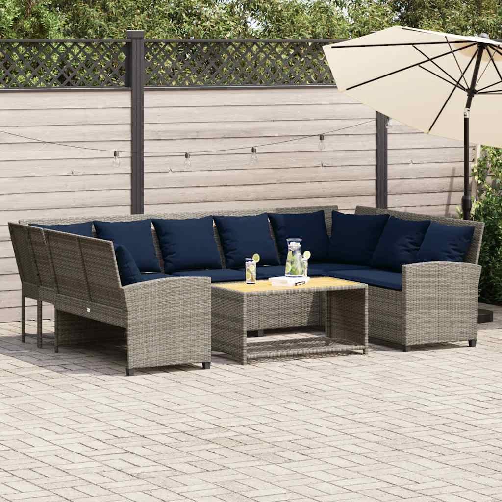 Havesofa med hynder i polyrattan grå og marineblå
