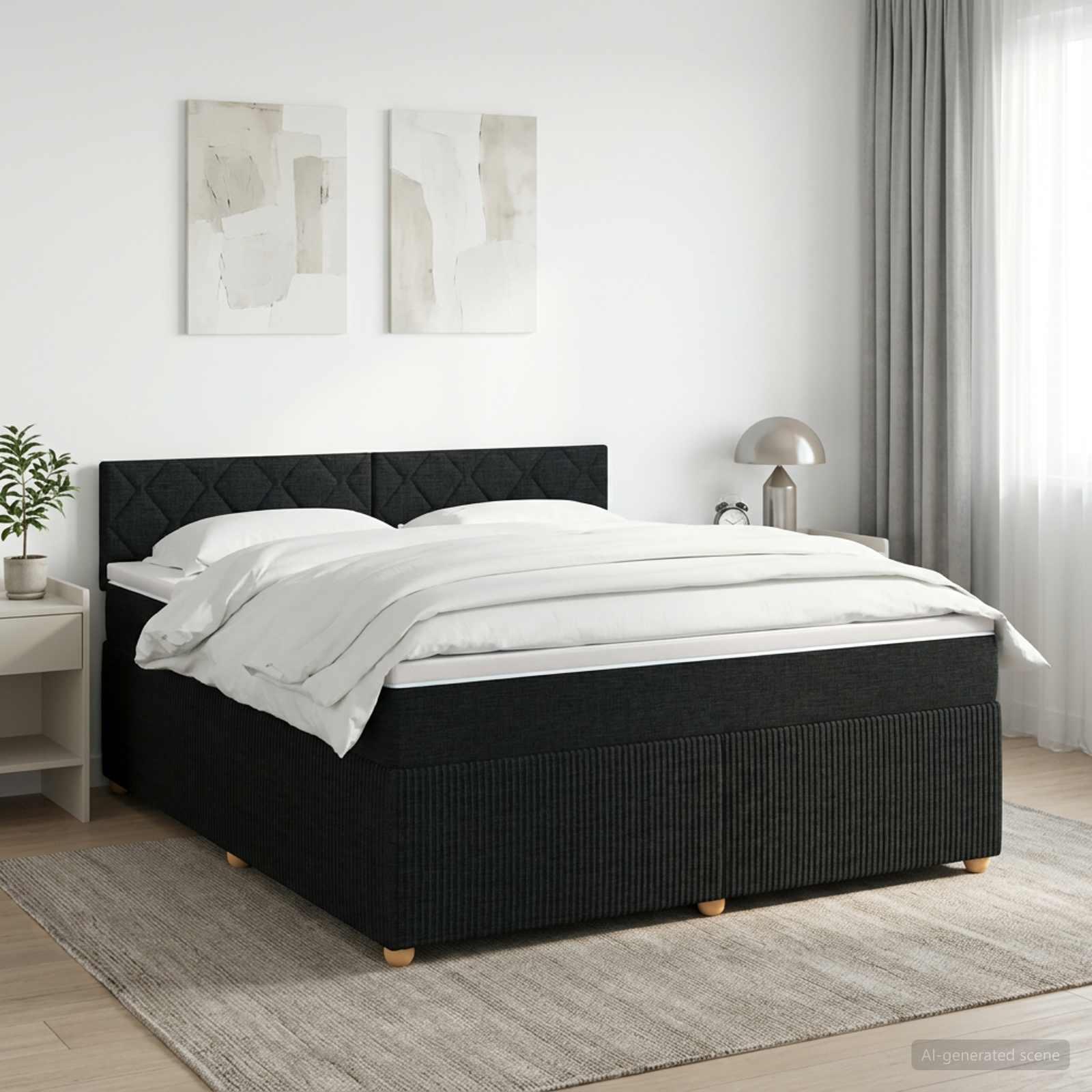 Kontinentalseng med topmadras og justerbart hovedgærde 140 x 190 cm sort stof