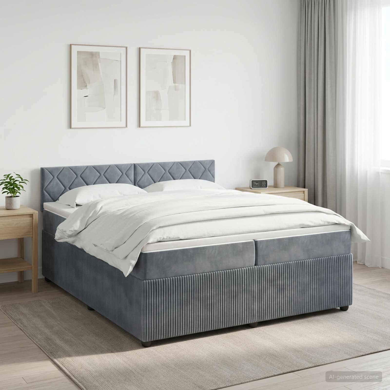 Boksmadrasseng med topmadras 200 x 200 cm i mørkegrå fløjl