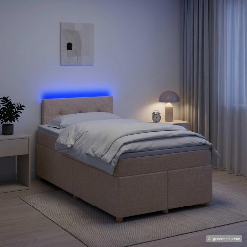 Boksmadrasseng med madras og topmadras 120 x 190 cm - cremefarvet stof