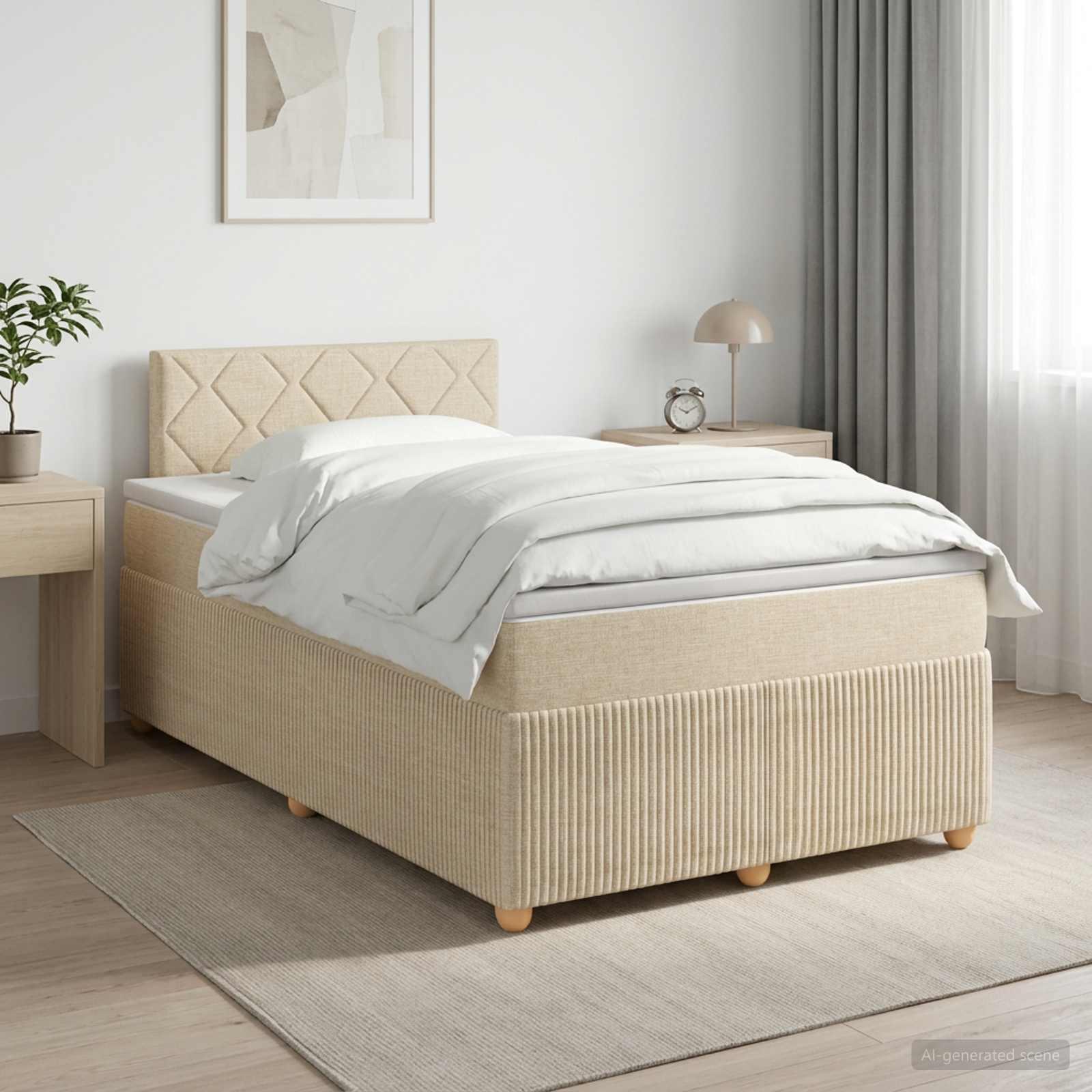 Seng med madras og topmadras 120 x 200 cm cremefarvet stof