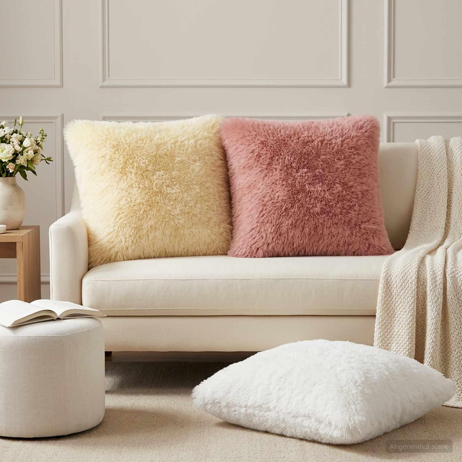 Pyntepuder HEERLEN 2 stk. 80 x 80 cm - hvid PV fleece