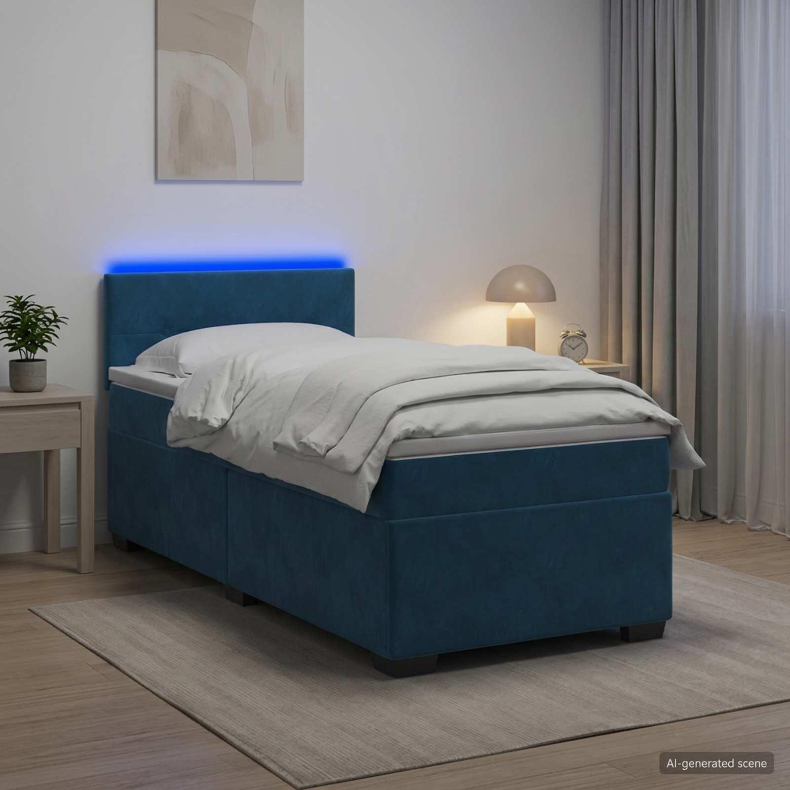 Kontinentalseng med madras og LED blå 80 x 200 cm velour