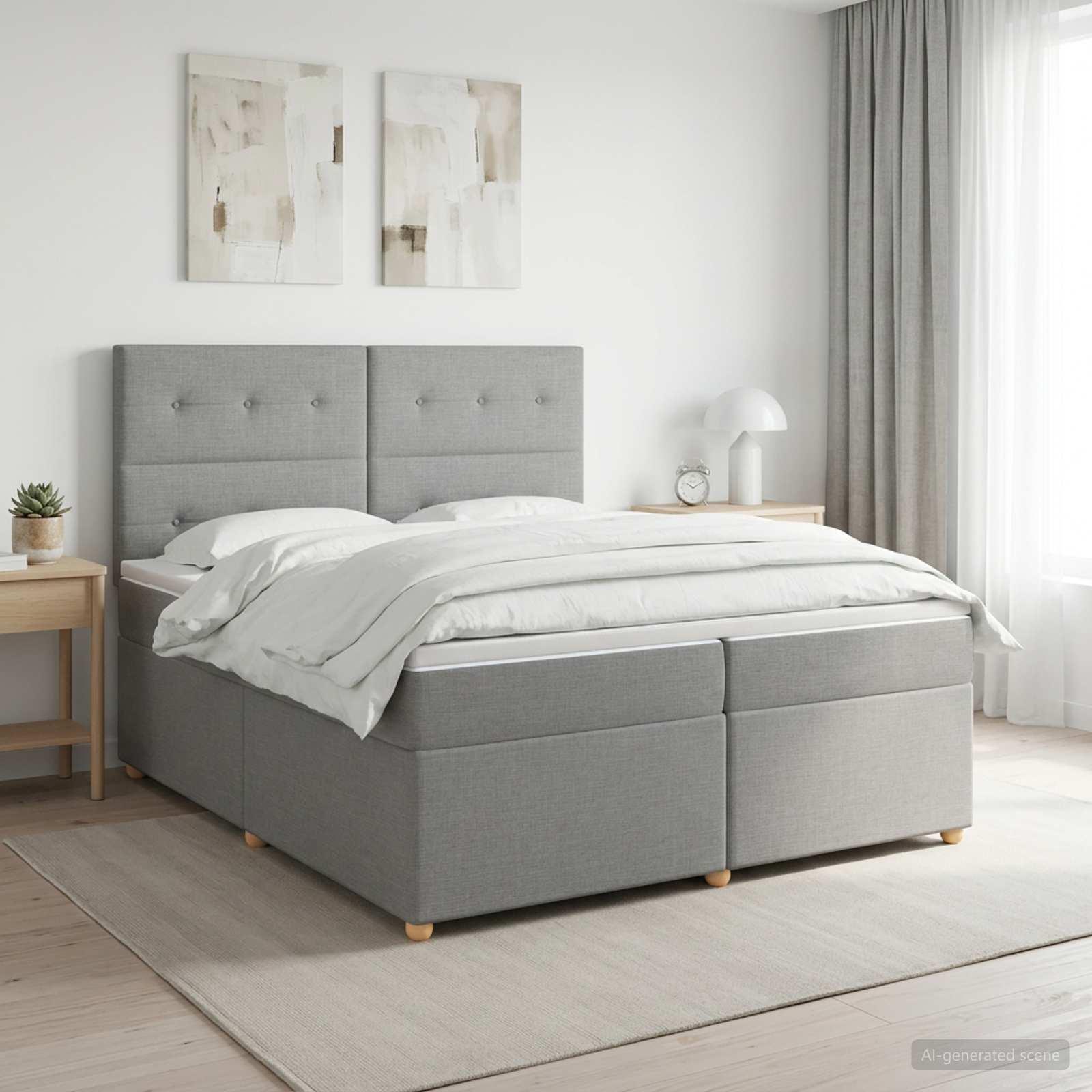 Kontinentalseng med madras og topmadras 200 x 200 cm lysegrå stof