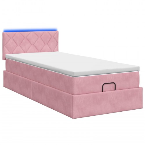 Ottoman seng med madras og LED lyserød 80 x 200 cm velour