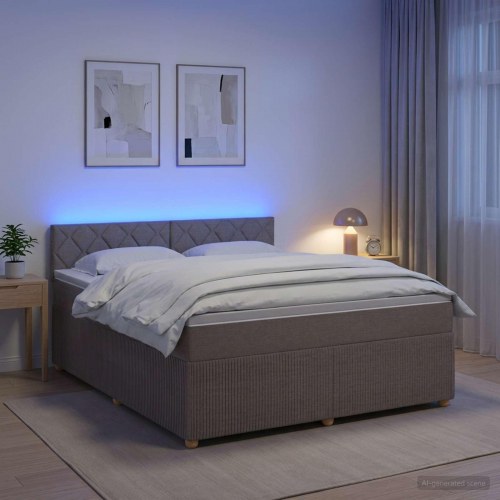 Kontinentalseng med topmadras og LED-gavl 160 x 200 cm gråbrun