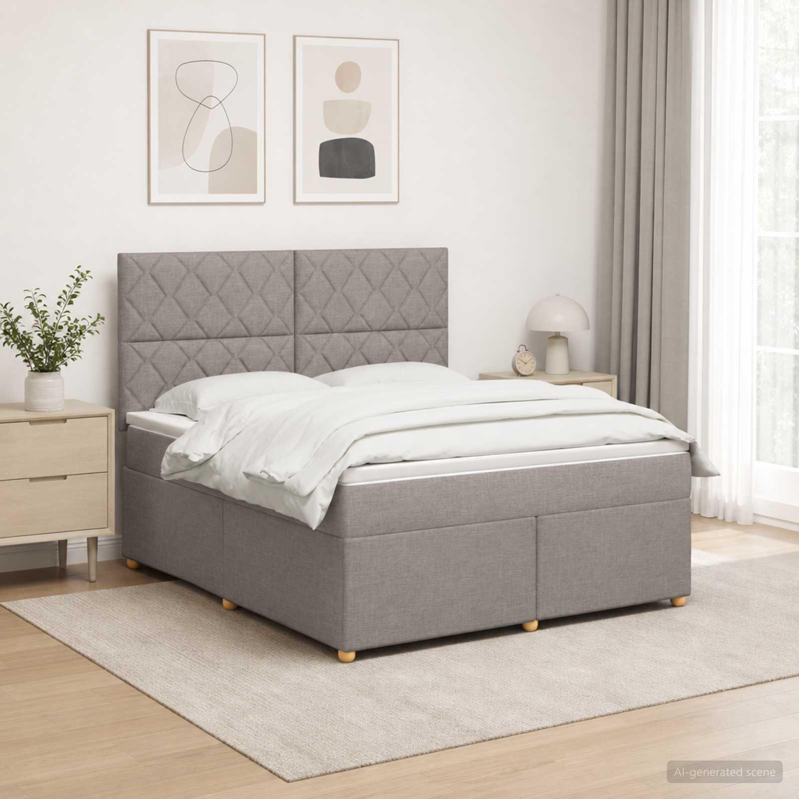 Boksmadras seng med topmadras 140 x 200 cm gråbrun stof