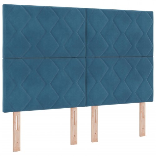 Ottoman seng med madras og LED 160 x 200 cm i mørkeblå fløjl