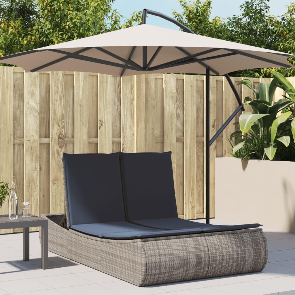 Dobbelt solseng med hynder i polyrattan grå og marineblå