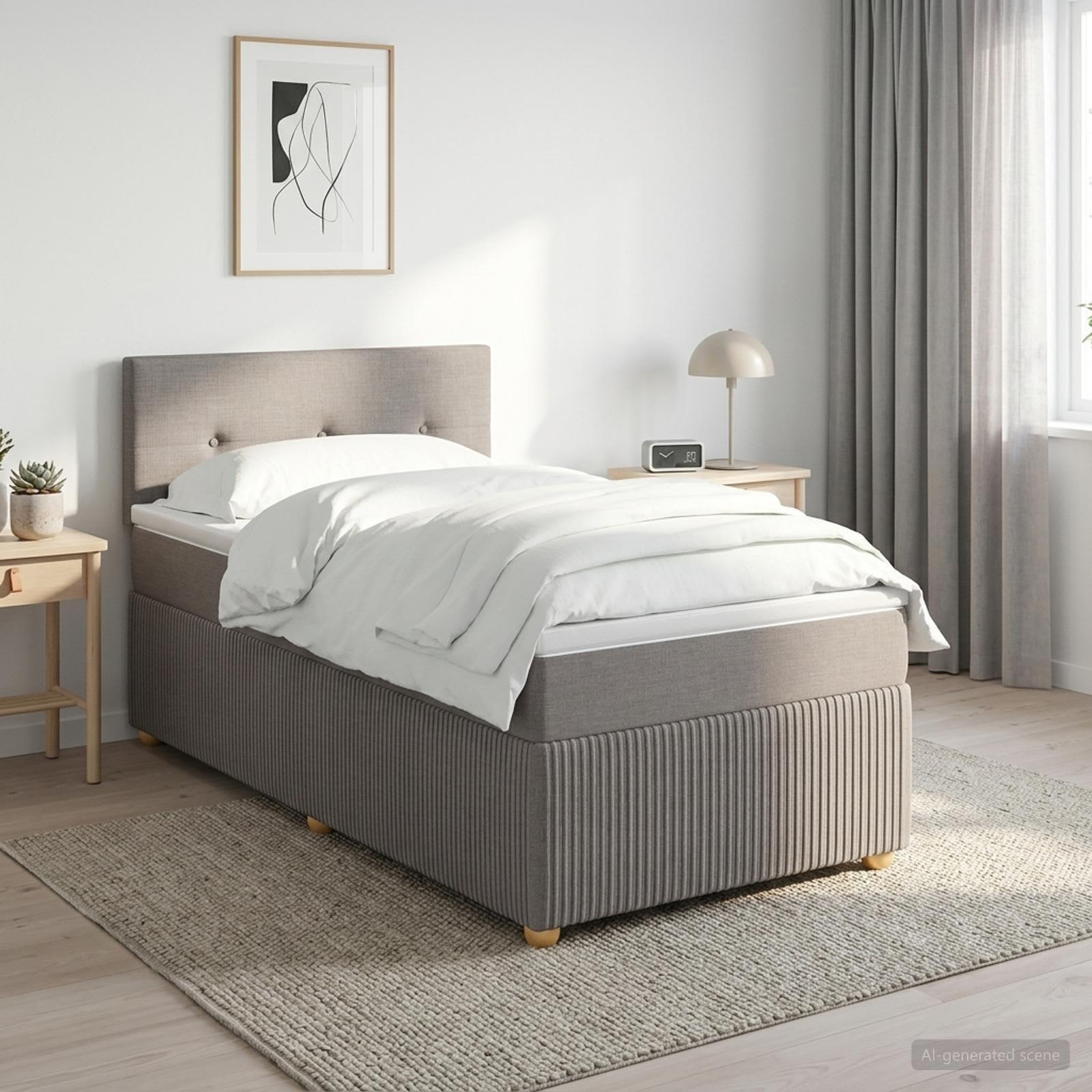Kontinentalseng med topmadras og justerbar hovedgavl 90 x 200 cm - gråbrun stof