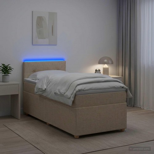 Boksmadrasseng med topmadras og LED cremefarvet 80 x 200 cm