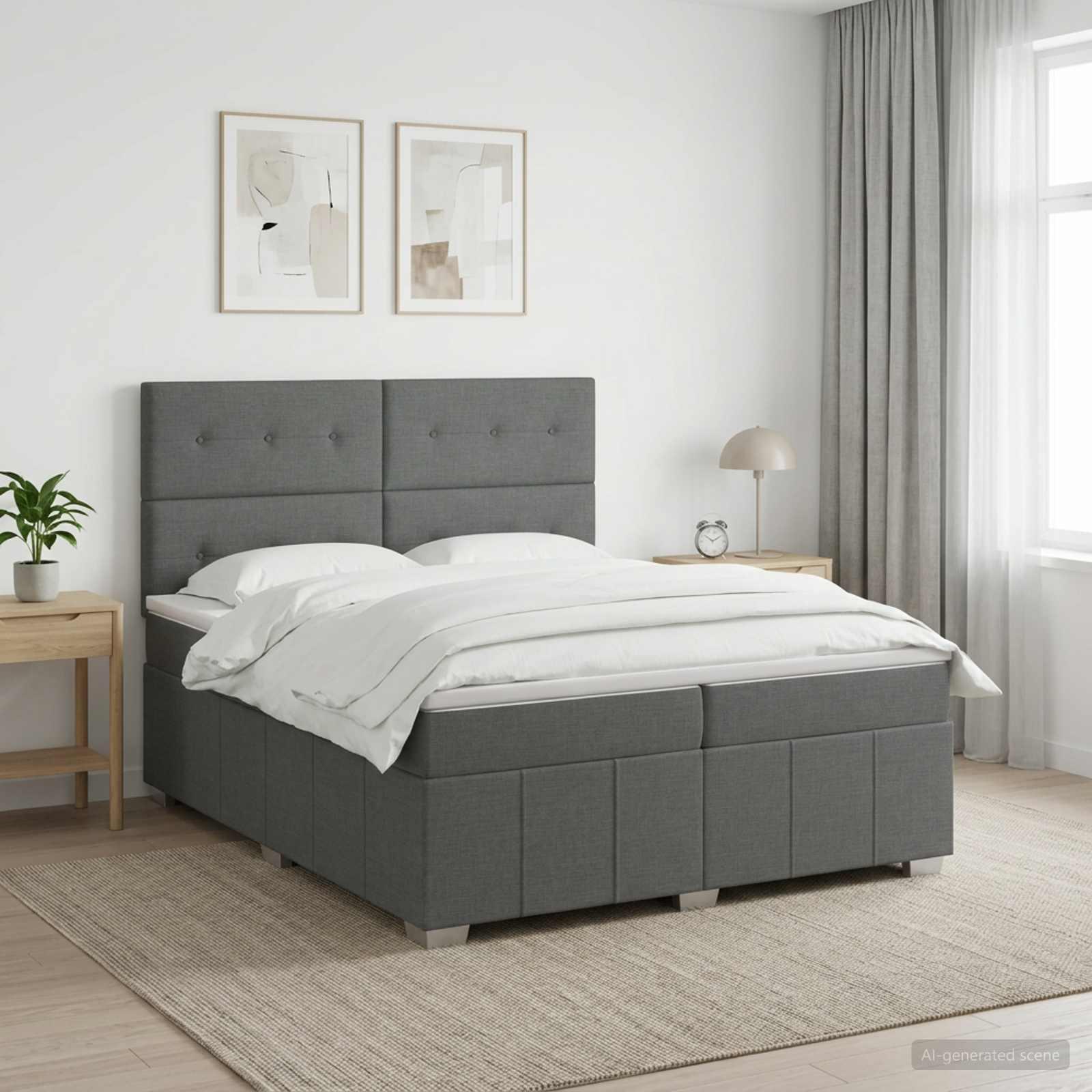 Boksmadras seng med topmadras 200 x 200 cm mørkegrå stof