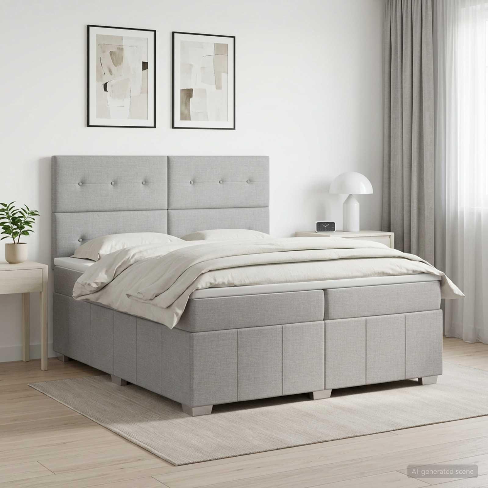 Boksmadras seng med topmadras 200 x 200 cm lysegrå stof