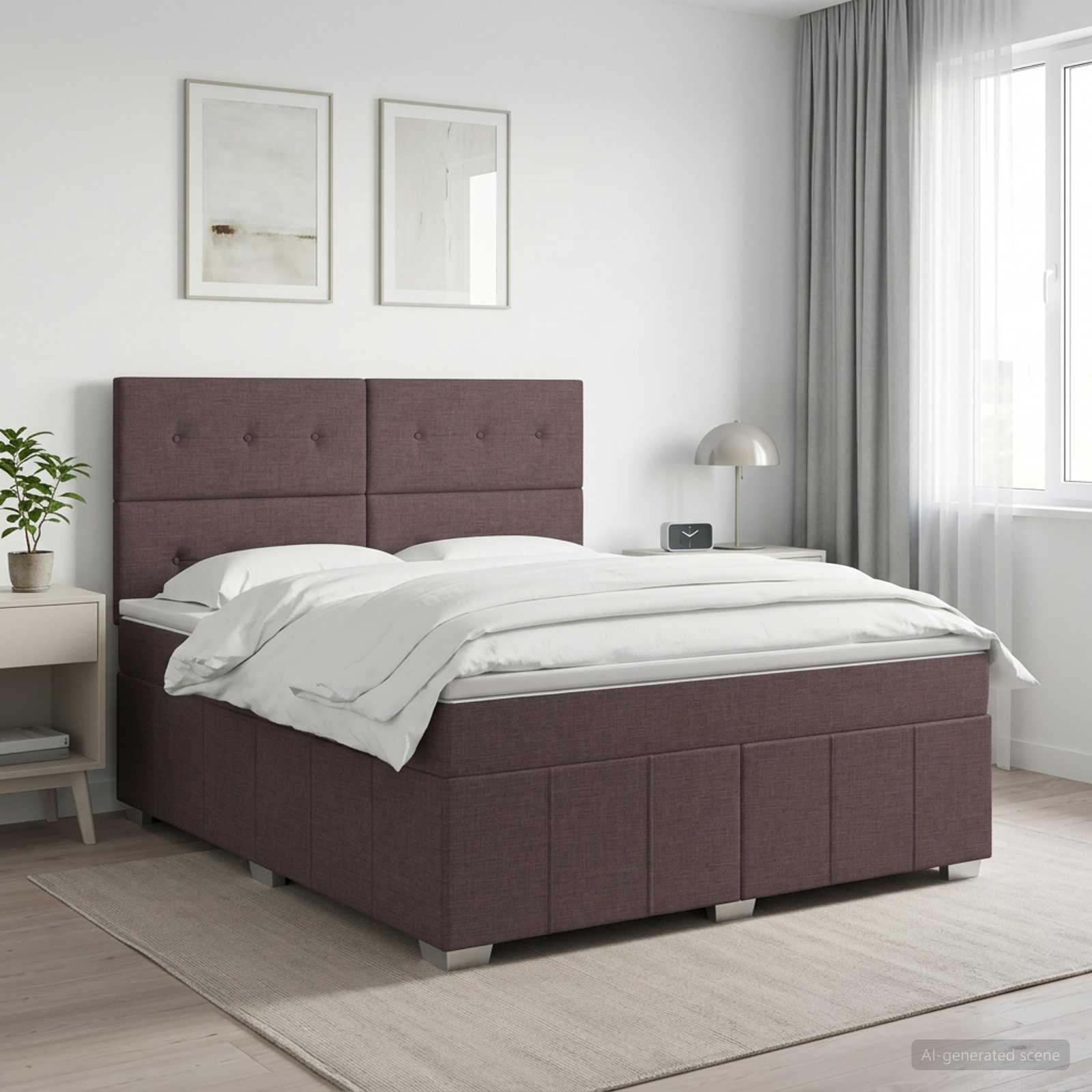 Boksmadras seng med topmadras 180 x 200 cm mørk brun stof