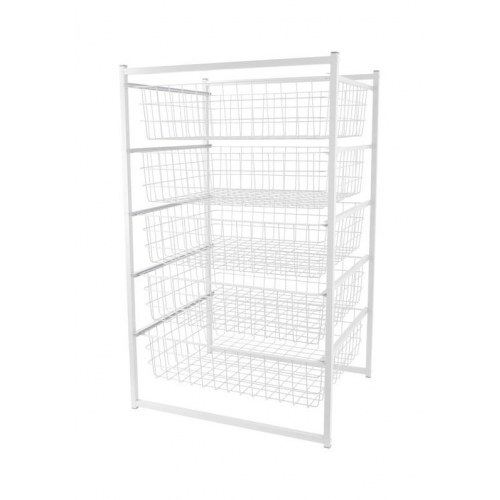 Skuffereol med 5 trådkurve 89 x 45 x 55 cm - hvid