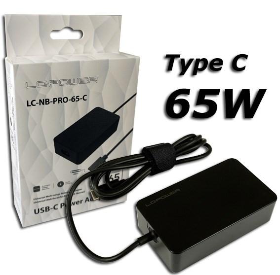 LC-Power LC-NB-PRO-65-C USB-C strømadapter til laptop, 65 W, 5-20 V - sort