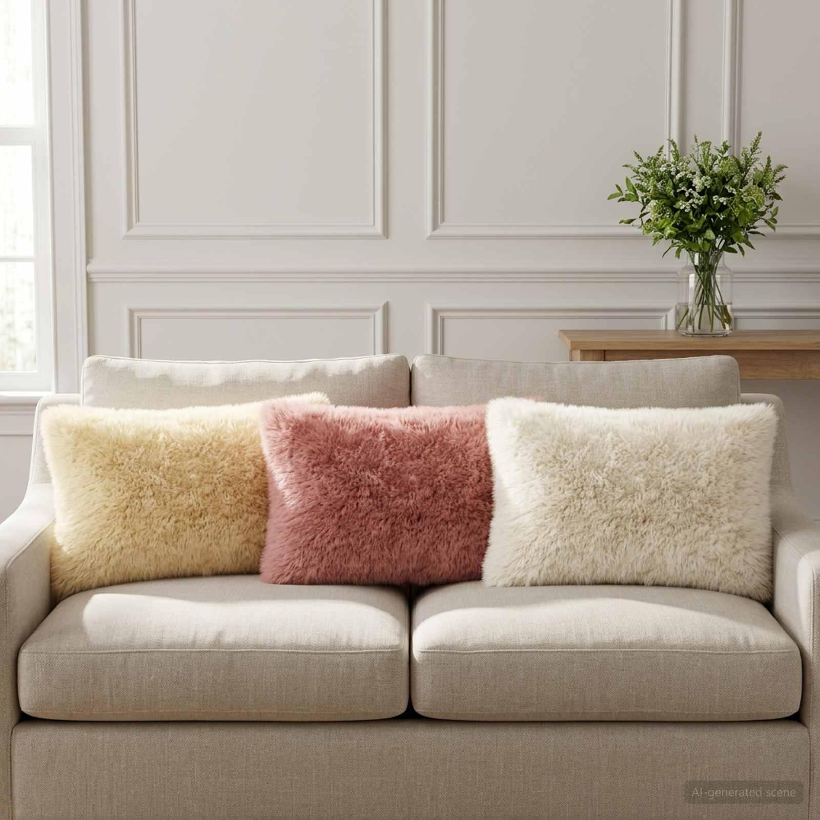 Pyntepuder HEERLEN 2 stk. i hvid PV fleece 50 x 70 cm