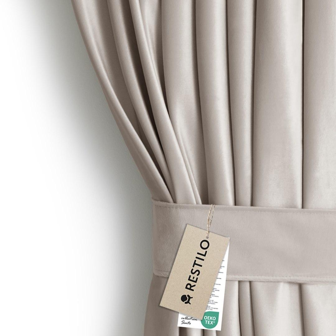 RESTILO Velvet velourgardin med bindebånd og multifunktionsbånd 200 x 260 cm - varm beige