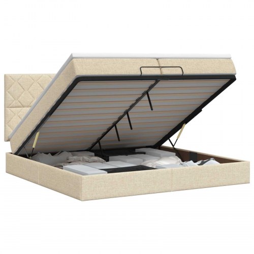 Ottoman seng med madras 200 x 200 cm i stof - cremefarvet