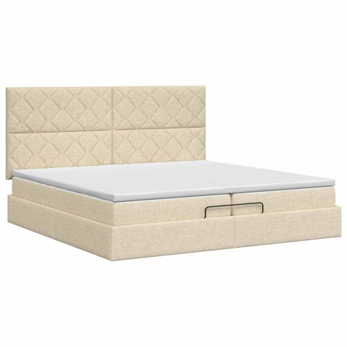 Ottoman seng med madras 200 x 200 cm i stof - cremefarvet