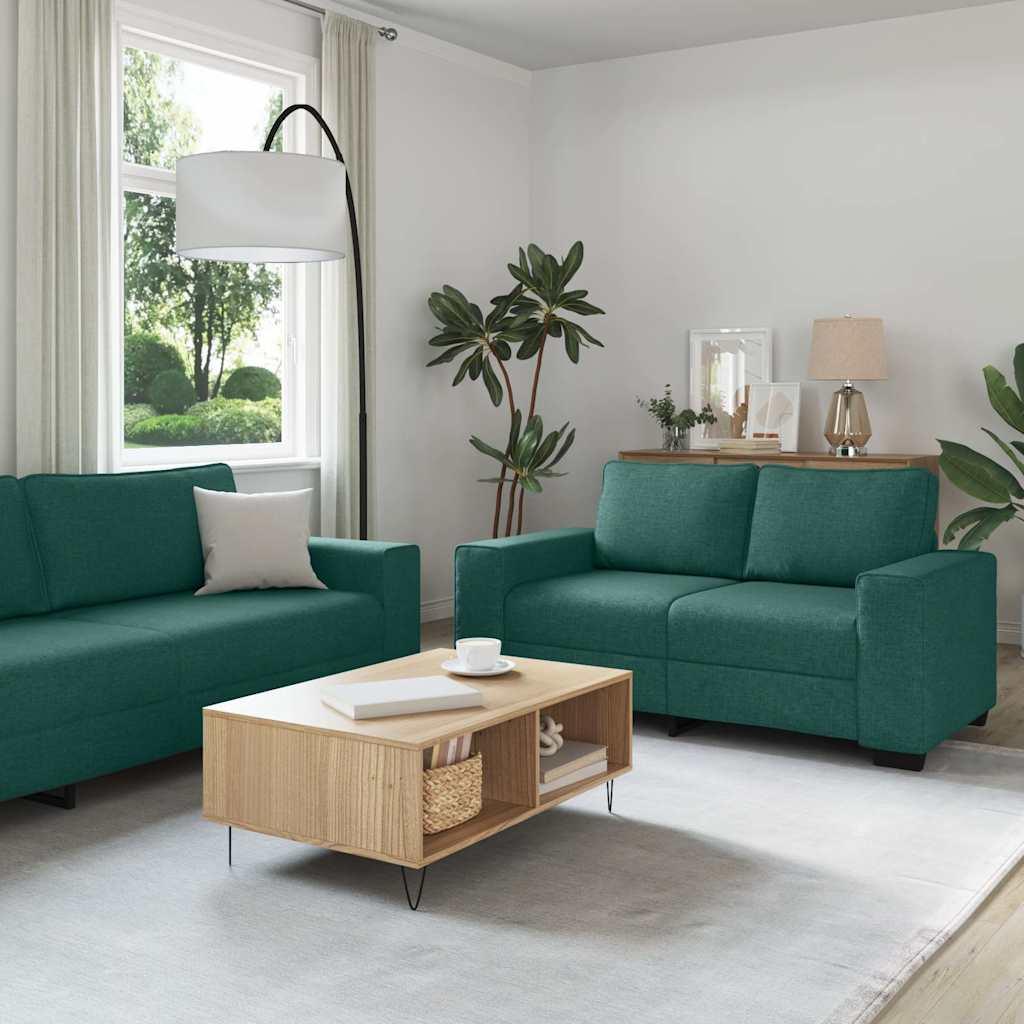 3-delt sofasæt i mørkegrønt stof med hynder