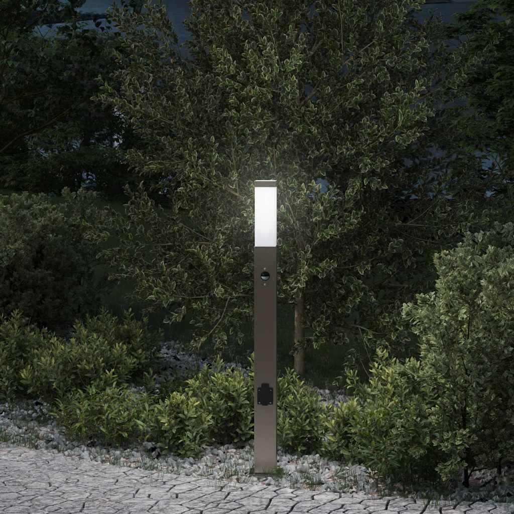 Pullertlampe med sensor og stikkontakt 80 cm i rustfrit stål IP44