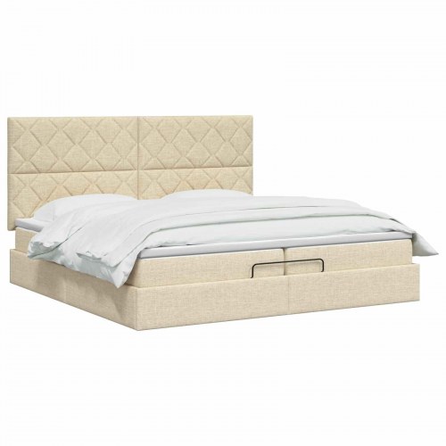 Ottoman seng med madras og LED 200 x 200 cm - cremefarvet stof