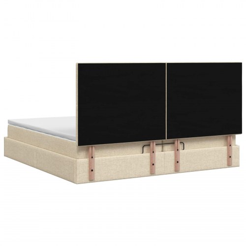 Ottoman seng med madras og LED 200 x 200 cm - cremefarvet stof