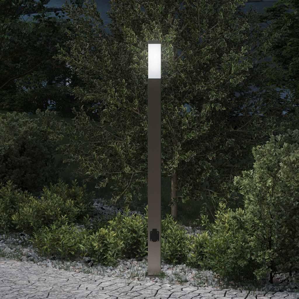 Pullertlampe med stikkontakt 110 cm i rustfrit stål IP44