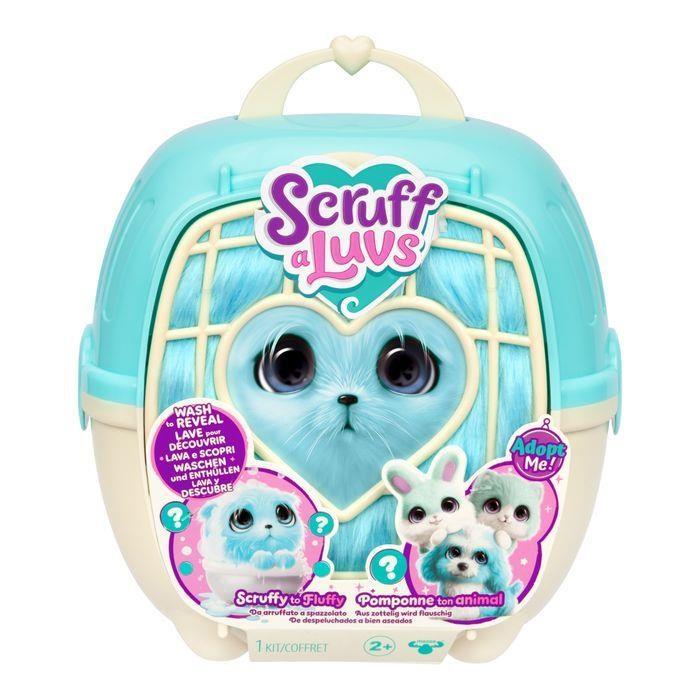 Moose Toys Scruff a Luvs blåt tøjdyr med overraskelseskæledyr, 23 x 23 cm