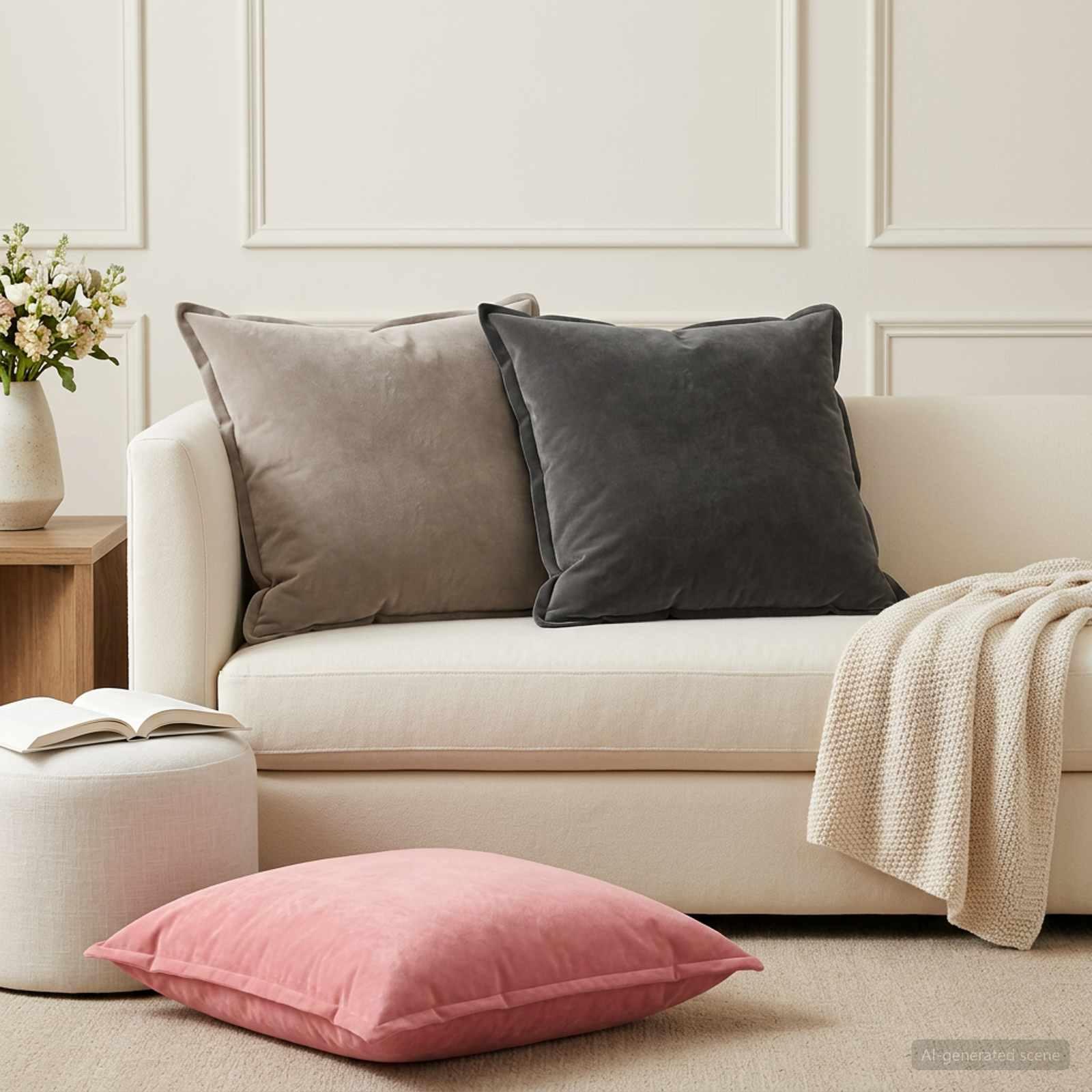 Pyntepuder HOUTEN 2 stk. 60 x 60 cm lyserød fløjl
