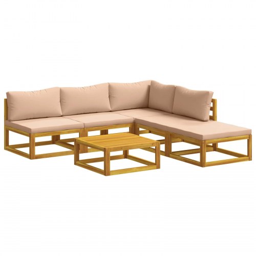 Sofa sæt 6 stk. i massivt akacietræ naturfarvet med beige hynder