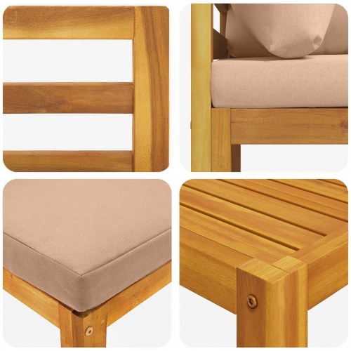 Sofa sæt 6 stk. i massivt akacietræ naturfarvet med beige hynder