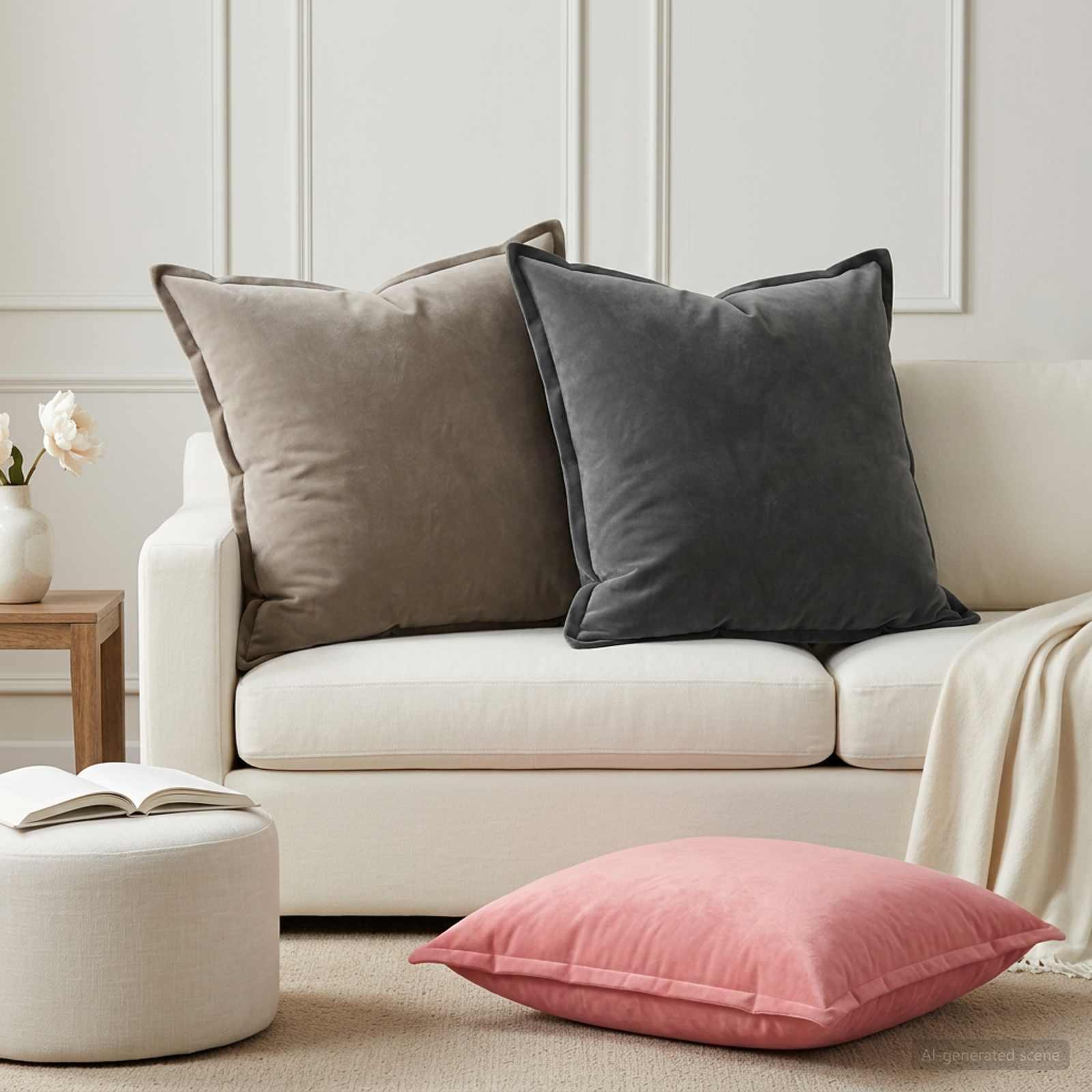 Pyntepuder HOUTEN 2 stk. 65 x 65 cm - lyserød fløjl
