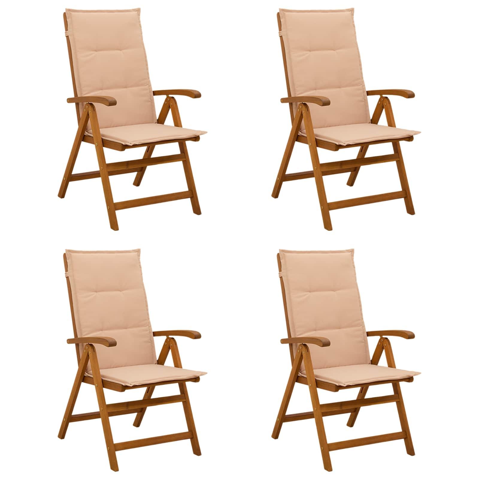Lænestole til haven 4 stk. i naturfarvet massivt akacietræ med beige hynder