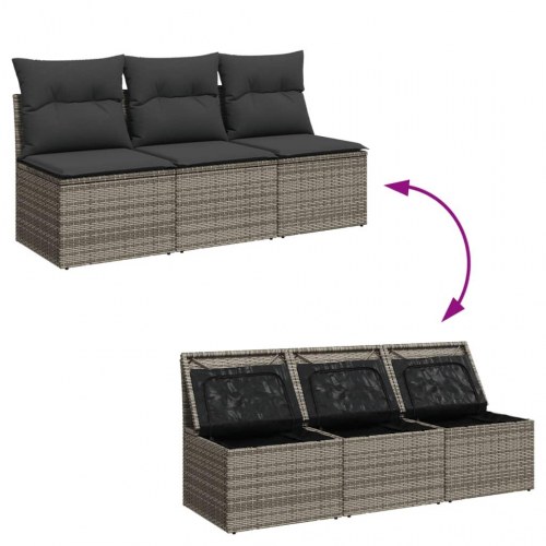 3-personers havesofa med hynder og opbevaring i polyrattan - grå (OUTLET A)