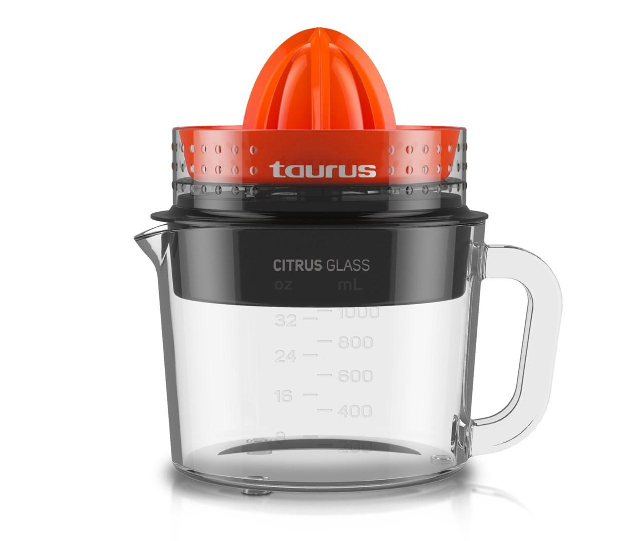 Taurus Citrus Glass elektrisk citruspresser 1 l med frugtkødskontrol og 2 pressekegler