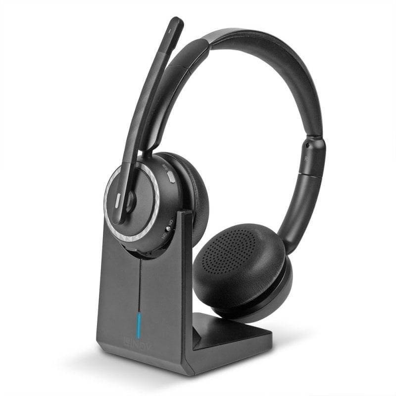 LINDY L118 trådløst noise cancelling headset med opladningsbase - sort