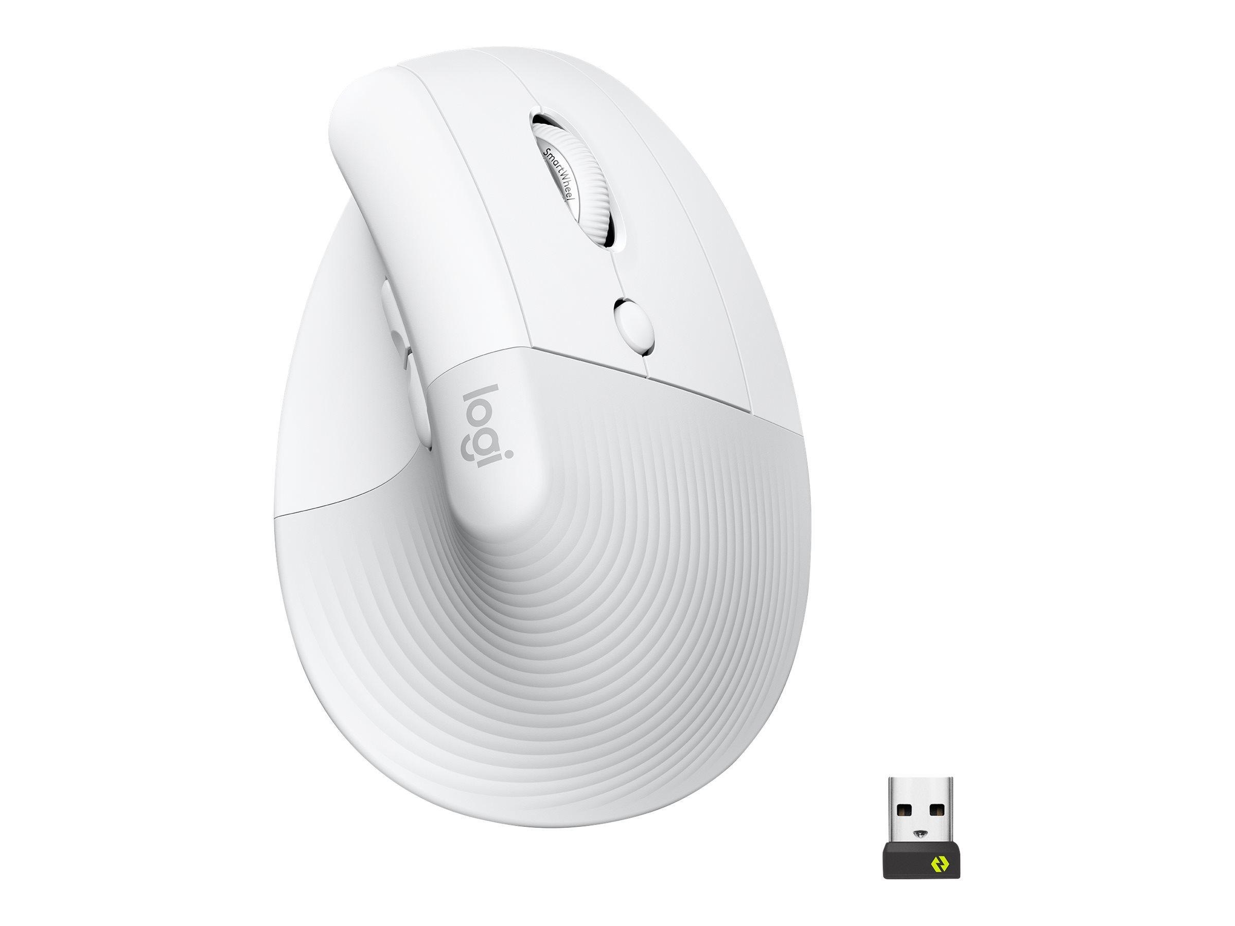 Logitech Lift for Business - Lodret mus - ergonomisk - 6 knapper - trådløs - Bluetooth, 2.4 GHz - Logitech Logi Bolt USB-modtager - off-white