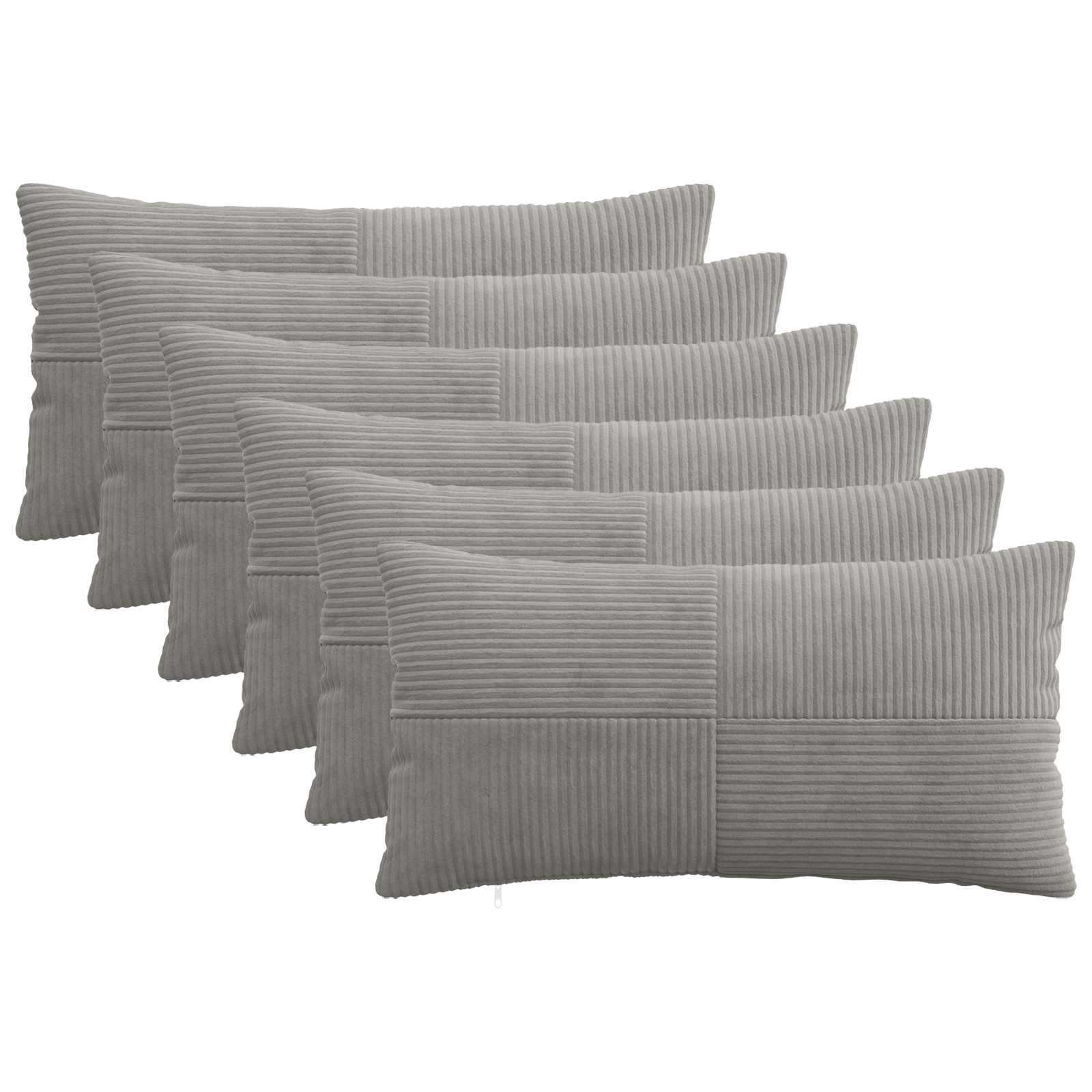 Pudebetræk 6 stk ALMELO lysegrå 40 x 80 cm i cordfløjl