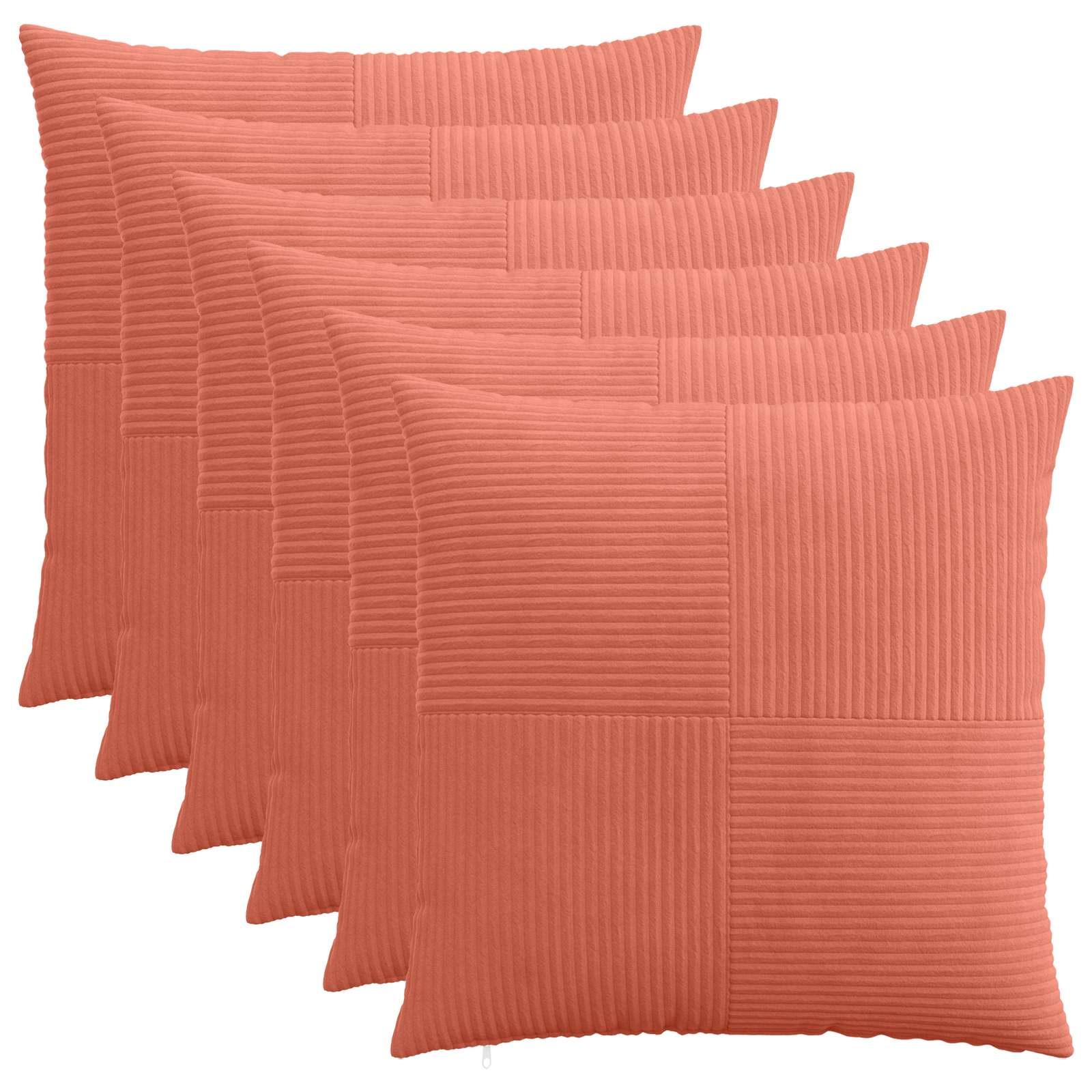 Pudebetræk 6 stk ALMELO rød orange 60 x 60 cm i cordfløjl