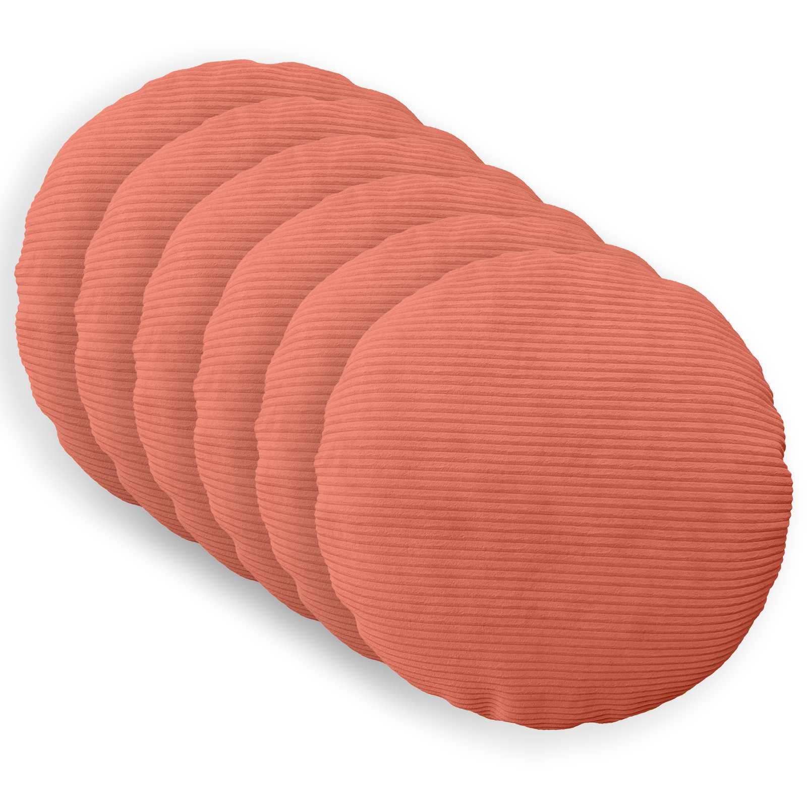 Pudebetræk 6 stk HEERLEN rød orange Ø 60 cm i cordfløjl