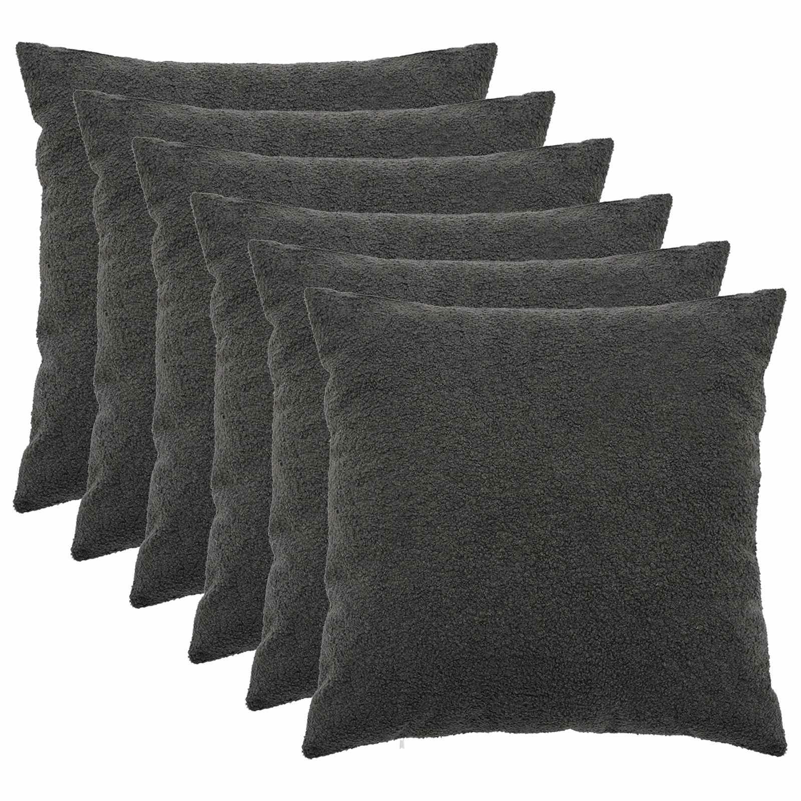 Pudebetræk HEERLEN 6 stk mørkegrå 80 x 80 cm bouclé