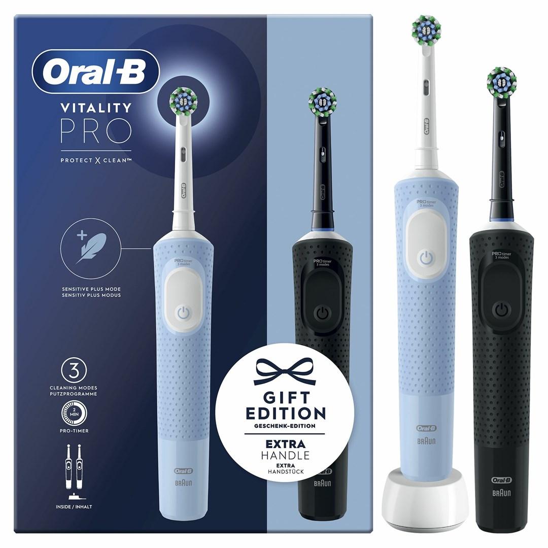 Oral-B Vitality Pro Duo elektrisk tandbørste til voksne, roterende-oscillerende, sort/blå/hvid