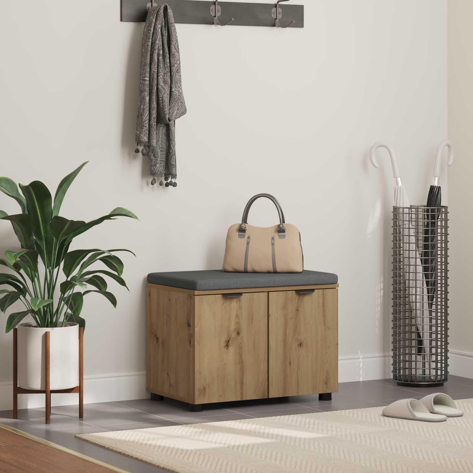 Skobænk med hynde i artisan-eg 60 x 38 x 46 cm