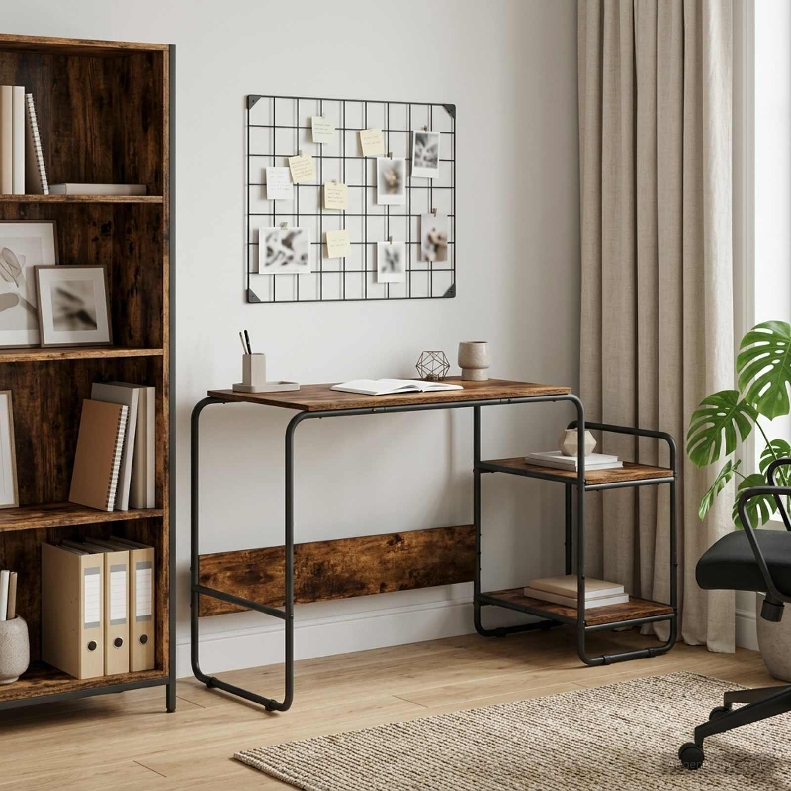 Skrivebord med opbevaring i røget eg 131,5 x 50 x 75,5 cm