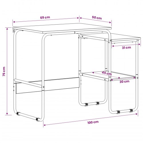 Skrivebord med opbevaring i egetræslook 100 x 50 x 75 cm