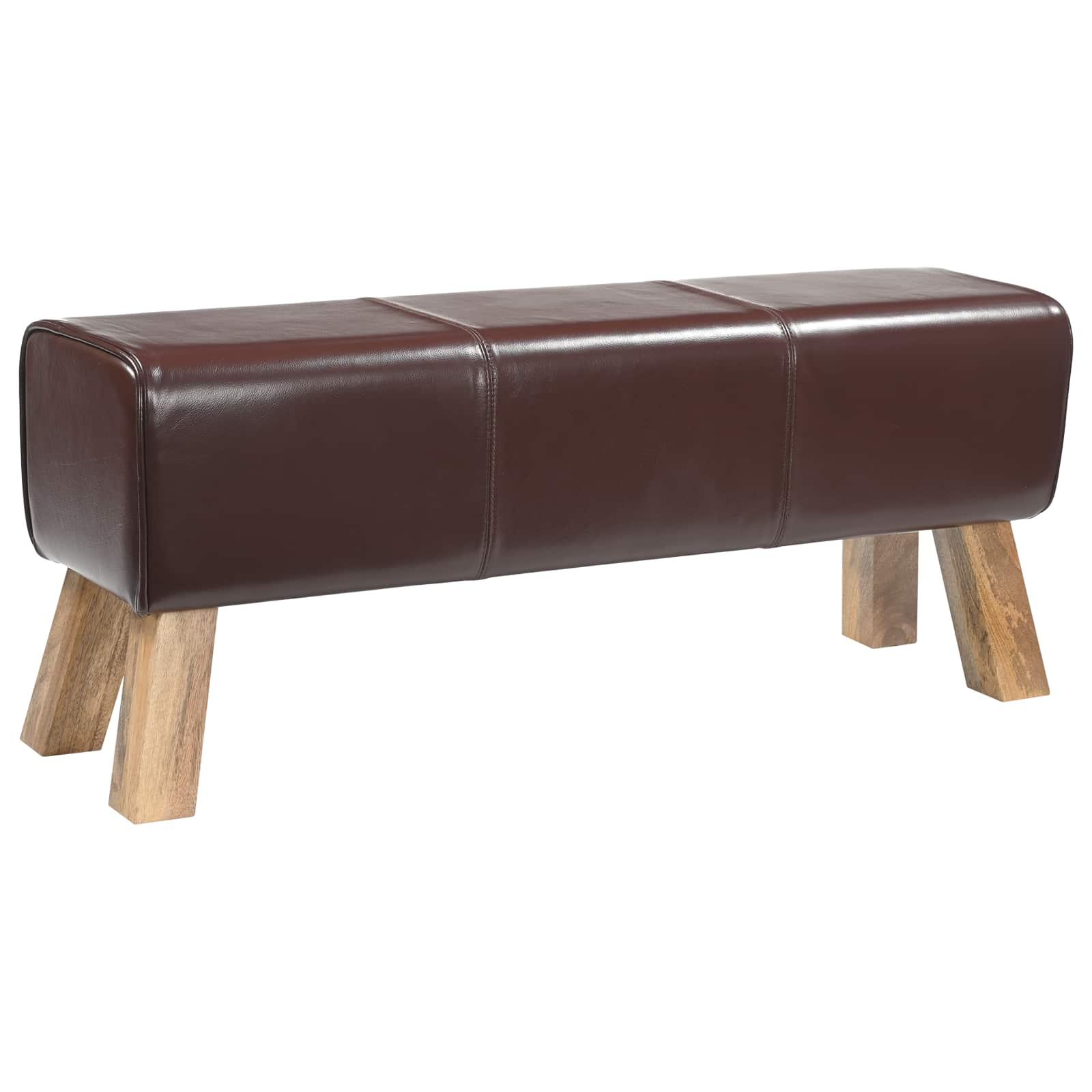 Entrébænk i ægte læder 110 x 30 x 45 cm mørk brun
