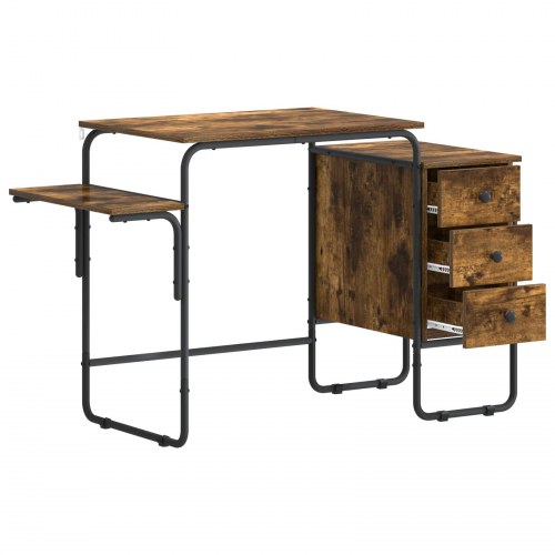 Skrivebord med opbevaring og 3 skuffer i røget eg 120 x 50 x 75 cm